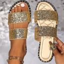 Gold Size 9 Helen Dual Straps Flat Slippers