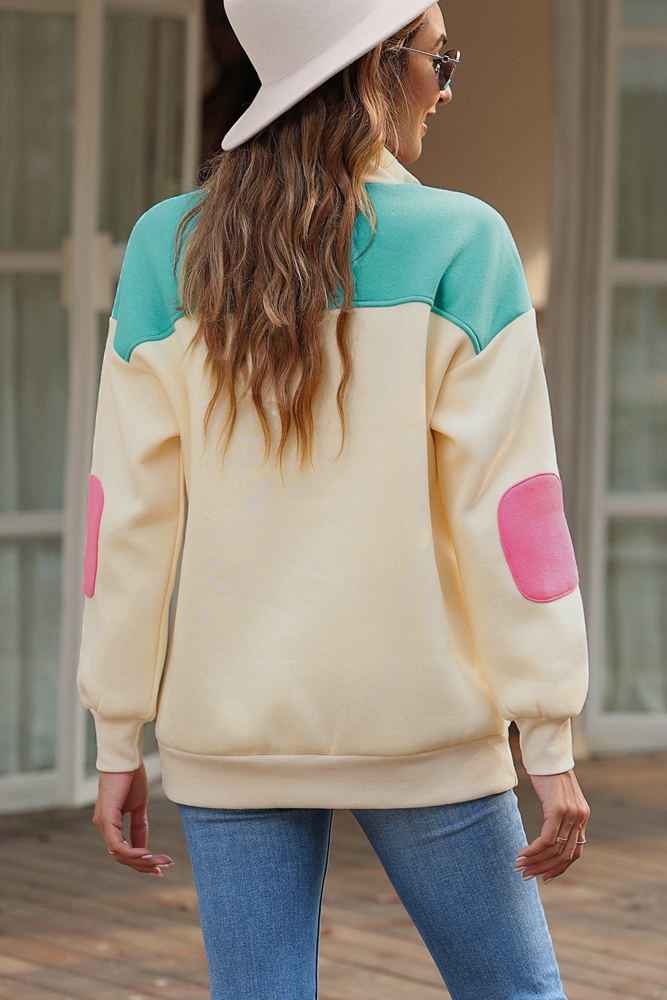 Helen Elbow Patch Half Button Sweatshirt