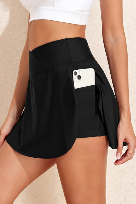 Helen Pocketed Crossover High Waist Swim Skort