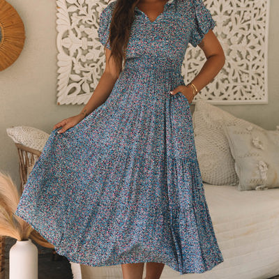 Helena Shirred Short Puff Sleeve Maxi Dress