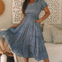  Helena Shirred Short Puff Sleeve Maxi Dress