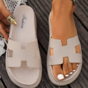 Beige Size 4 Henley Cutout Design Open Toe Platform Slippers