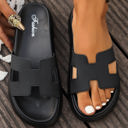 Black Size 7.5 Henley Cutout Design Open Toe Platform Slippers