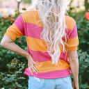  Henley Stripe Color Block Knitted T-shirt Sweater
