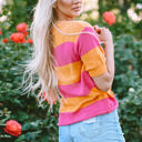  Henley Stripe Color Block Knitted T-shirt Sweater