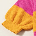  Henley Stripe Color Block Knitted T-shirt Sweater