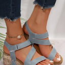  Hollow Out Velcro Leather Wedge Sandals