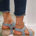  Hollow Out Velcro Leather Wedge Sandals