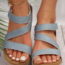  Hollow Out Velcro Leather Wedge Sandals