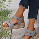  Hollow Out Velcro Leather Wedge Sandals