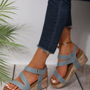  Hollow Out Velcro Leather Wedge Sandals