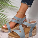  Hollow Out Velcro Leather Wedge Sandals