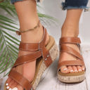  Hollow Out Velcro Leather Wedge Sandals
