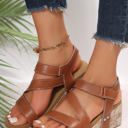  Hollow Out Velcro Leather Wedge Sandals