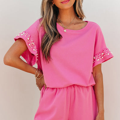 Honey Textured Pearled Ruffle Sleeve 2 Piece Set