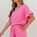  Honey Textured Pearled Ruffle Sleeve 2 Piece Set