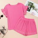  Honey Textured Pearled Ruffle Sleeve 2 Piece Set