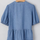  Hope Tied Front Bubble Sleeve Peplum Denim Shirt