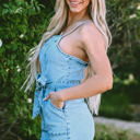  Hunter Spaghetti Straps Belted Denim Romper