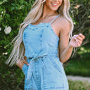  Hunter Spaghetti Straps Belted Denim Romper