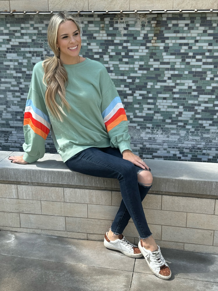 Ella Striped Sleeve Loose Sweatshirt