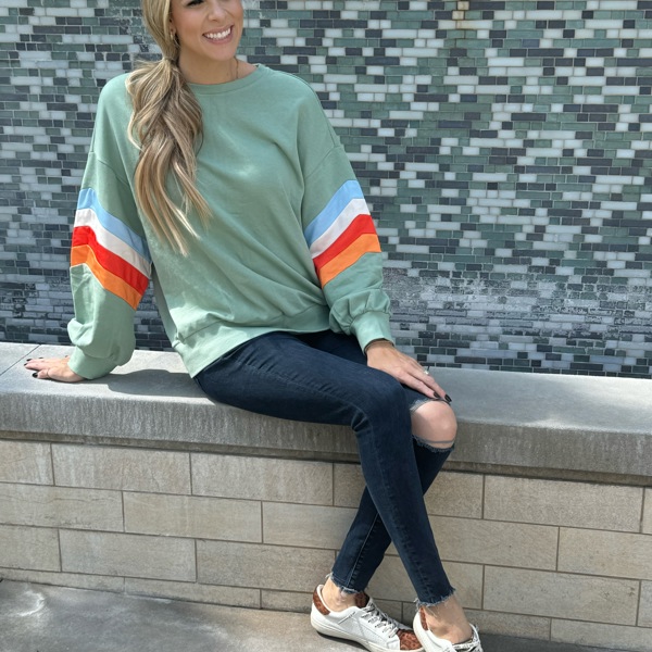 Ella Striped Sleeve Loose Sweatshirt