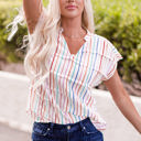  Imani Striped Pin tuck Tiered Cap Sleeve Blouse