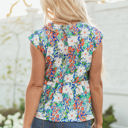  Indigo Floral Bow Applique Slit Sleeveless Peplum Blouse