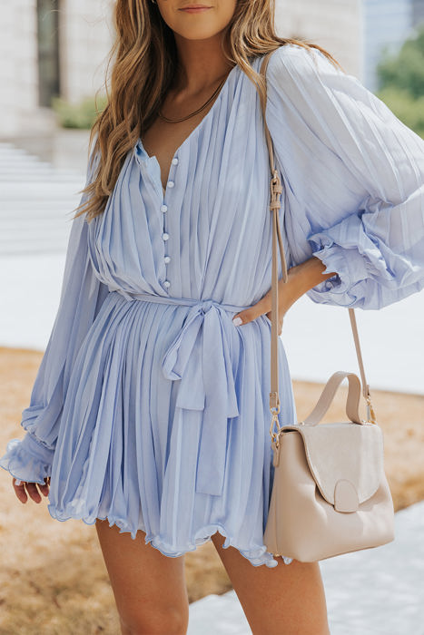 Irene Pleated Ruffled Tie Waist Buttons V Neck Romper