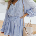  Irene Pleated Ruffled Tie Waist Buttons V Neck Romper