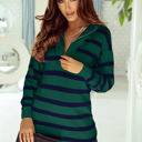  Iris Striped Zip Collared Loose Sweater Mini Dress