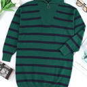 Iris Striped Zip Collared Loose Sweater Mini Dress