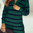 Green XL Iris Striped Zip Collared Loose Sweater Mini Dress