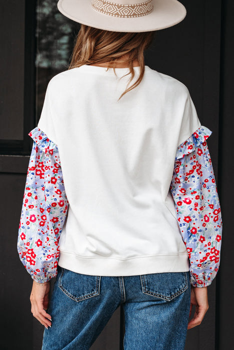 Isabel Floral Ruffled Balloon Sleeve Loose Blouse
