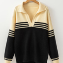  Isabella Colorblock Stripe Collared Sweater