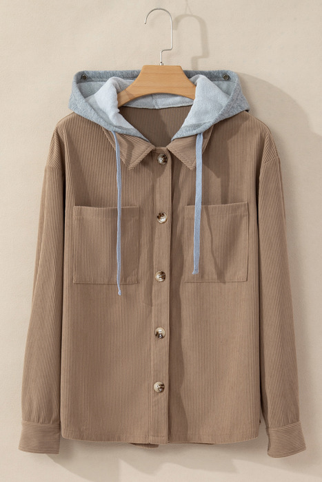Isabella Hooded Drawstring Corduroy Shacket