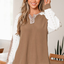  Isabella Lace Contrast Patchwork Long Sleeve Top