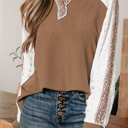 Isabella Lace Contrast Patchwork Long Sleeve Top
