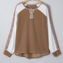  Isabella Lace Contrast Patchwork Long Sleeve Top