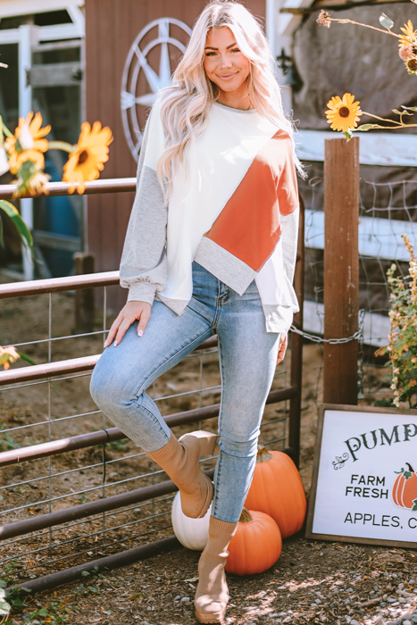 Isabella Stitching Irregular Hem Long Sleeve Top