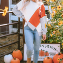  Isabella Stitching Irregular Hem Long Sleeve Top