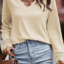  Isabella Texture Lace Trim Long Sleeve Top