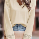 Apricot XXL Isabella Texture Lace Trim Long Sleeve Top