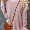 Pink Large Isabelle Crew Neck Ribbed Trim Waffle Knit Top