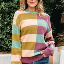 Green Stripe XL Isabelle Ribbed Edge Casual Sweater