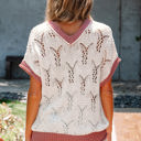  Isla Embroidered Flowers Colorblock Edge Hollowed Sweater