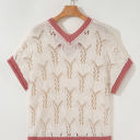  Isla Embroidered Flowers Colorblock Edge Hollowed Sweater