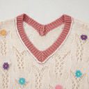  Isla Embroidered Flowers Colorblock Edge Hollowed Sweater