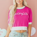 Bright Pink XL Isla Short Puff Sleeve Sweater