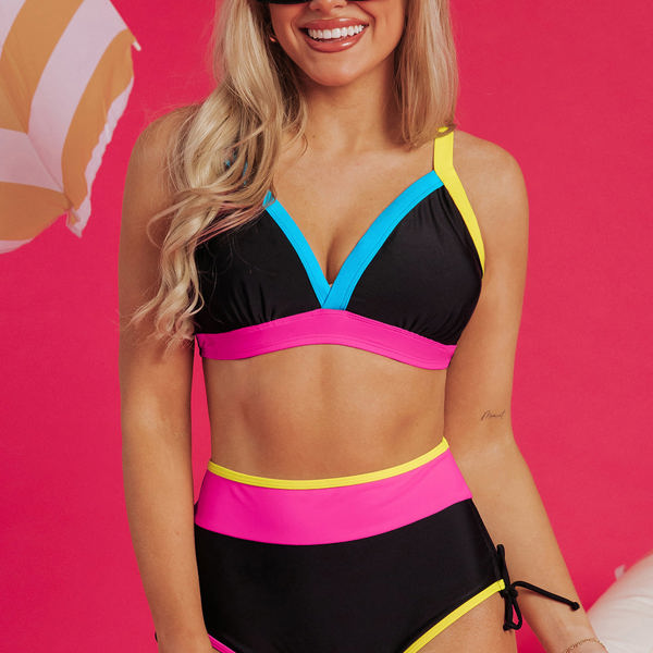 Itzel Drawstring Side V Neck High Waist Bikini Set | Jane.com
